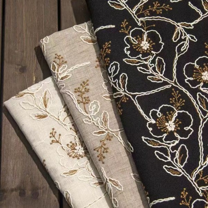 Sewing Fabric - Embroidered Tulle Lace Trim Fabric Linen