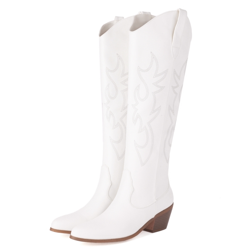 Sewing Cotton - White Women's Knee High Boots 2023