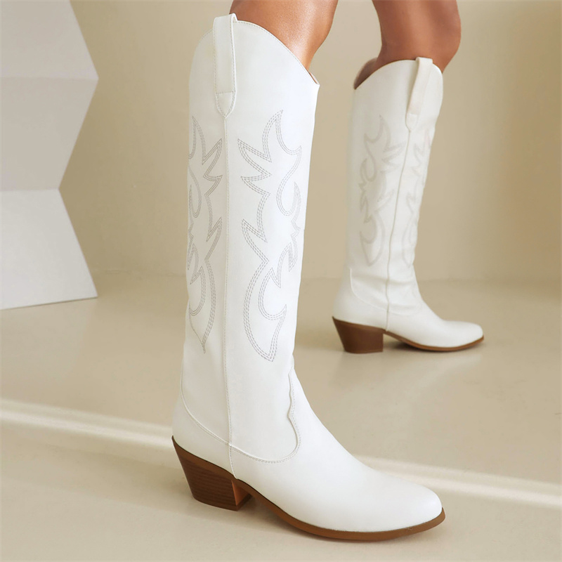 White Women's Knee High Boots  - Sewing Cotton recension och pris