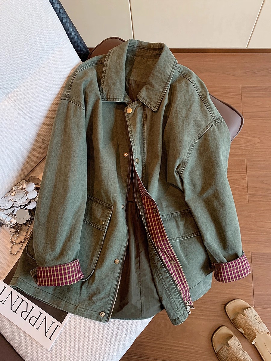 Vintage Army Green Denim Jacke - Sewing Jackets recension och pris